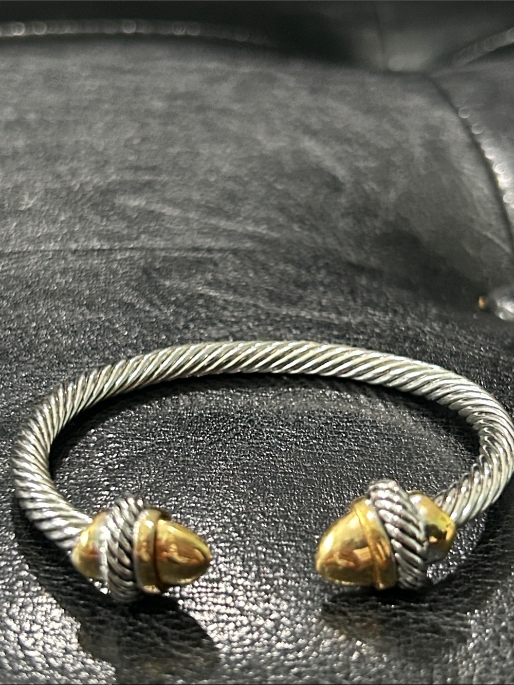 Two-Tone Twisted Cable Cuff Bracelet - Silver and Gold Accents